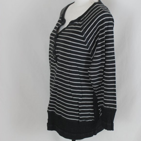 AXCESS HENLEY SWEATER WOMAN SIZE XL DARK & LIGHT GRAY STRIPED BUTTON FRONT L/S - Picture 4 of 11